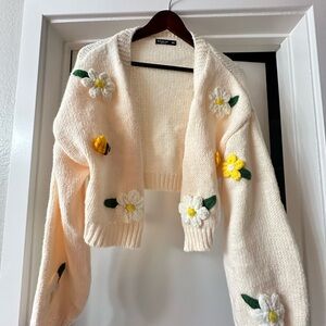 Joress Curve 3XL Cream Cadigan with Flowers and Bees Long Sleeve Knit